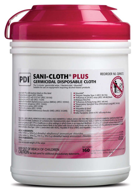 PDI Sani-Cloth Plus Germicidal Disposable Wipes, Large - 6 x 6.75 Inch, Q89072 (Case of 1920)