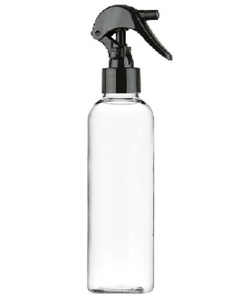 8 oz Clear PET Cosmo Plastic Bottle w/ Black Trigger Sprayer- Set of 72