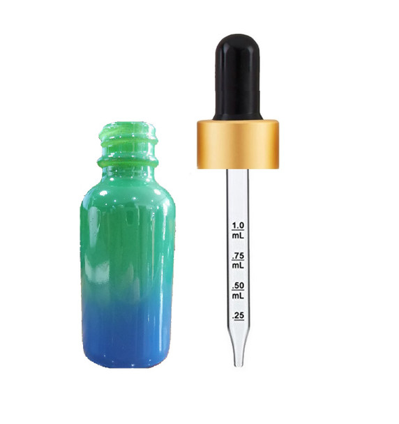 1 oz Sage Green and Blue Multi-fade Bottle w/ Balck - Gold Calibrated Dropper 1 oz Sage Green and Blue Multi-fade Bottle w/ Balck - Gold Calibrated Dropper