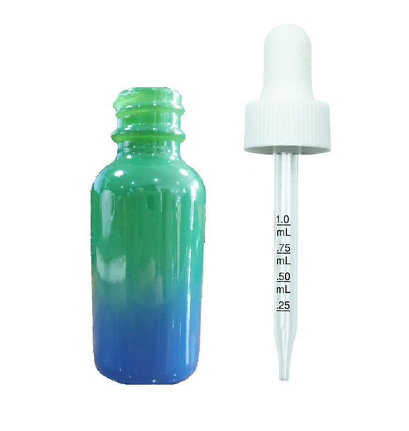 1 Oz Sage Green and Blue Multi-fade Bottle w/ White Calibrated Dropper