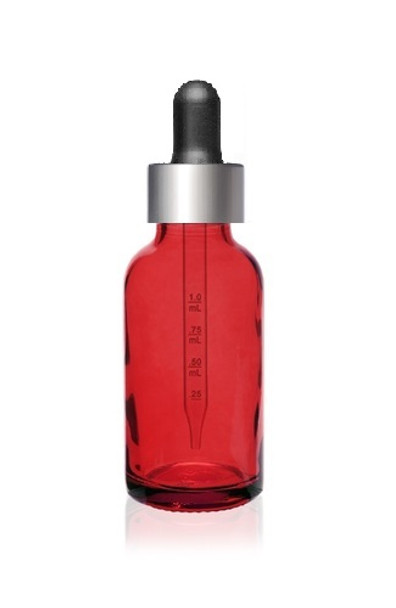1 Oz Red Glass Bottle w/ Black Silver Calibrated Dropper
