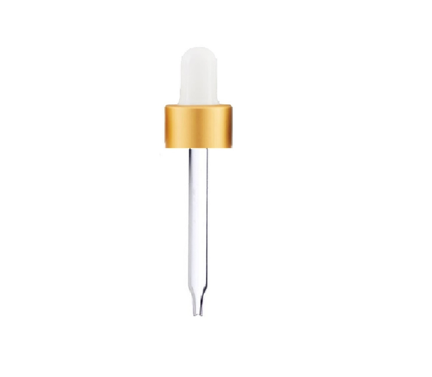 18-400 Gold / White Bulb Dropper fits 1/2 oz Boston Round Bottles