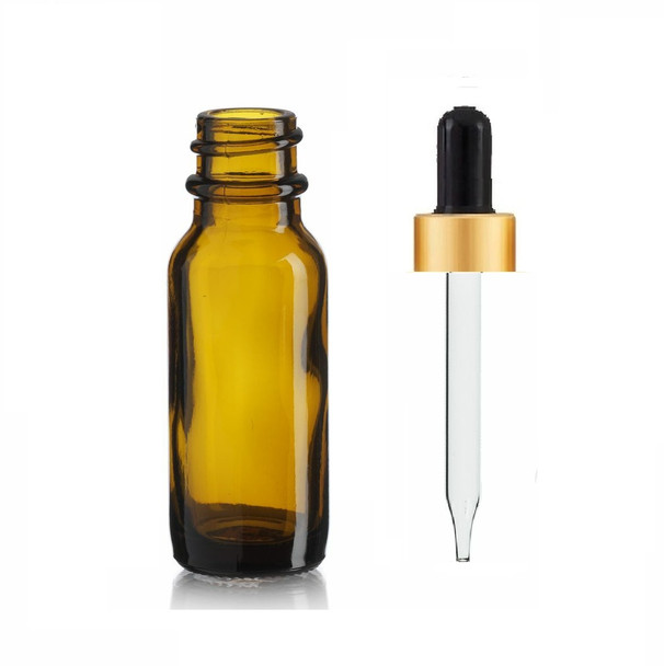 1/2 oz Amber Glass Bottle w/ Black- Matt Gold Glass Dropper