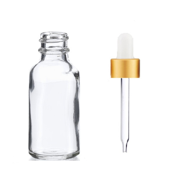 1/2 oz Clear Glass Bottle w/ White- Matt Gold Glass Dropper