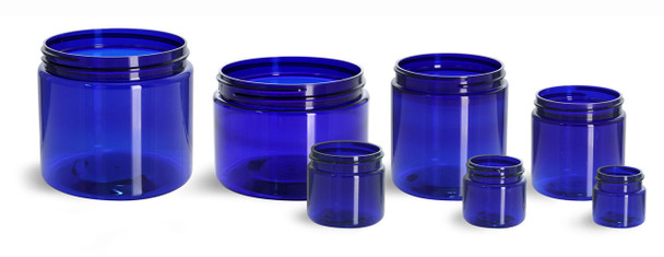 8 oz cobalt blue PET single wall jar with 89-400 neck finish- Case of 420