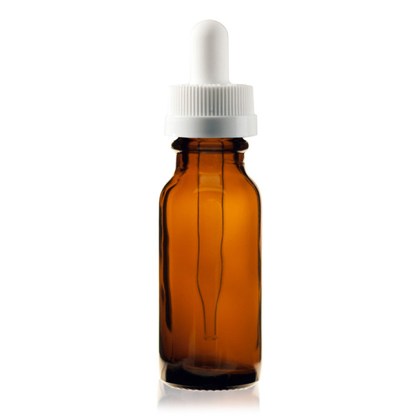 1/2 oz (15ml) AMBER Glass Bottle w/ White Child Resistant Dropper