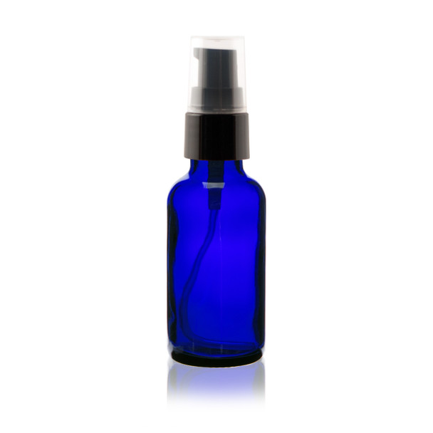 1 oz Cobalt BLUE Glass Bottle w/ Black Smooth Treatment Pump