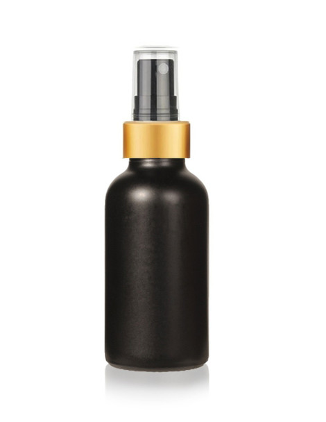 1 oz Matt Black Glass Bottle w/ Black-Gold Fine Mist Sprayer