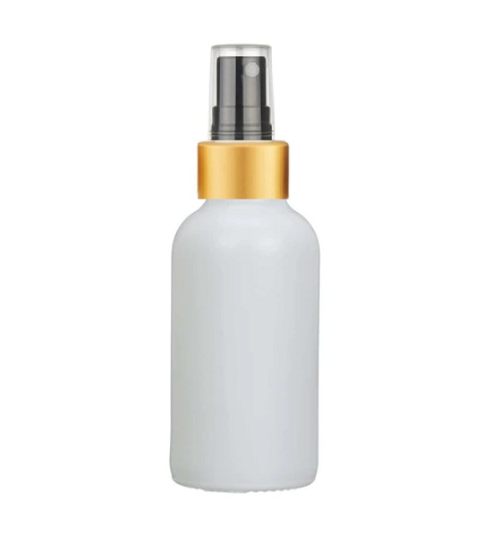 2 Oz Matt White Glass Bottle w/ Black-Gold Fine Mist Sprayer