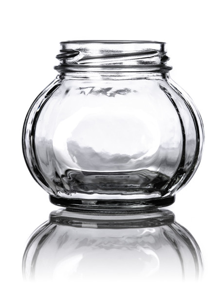 225 mL clear glass facet jar with 58TW neck finish - Case of 120 (With Gold Lids)