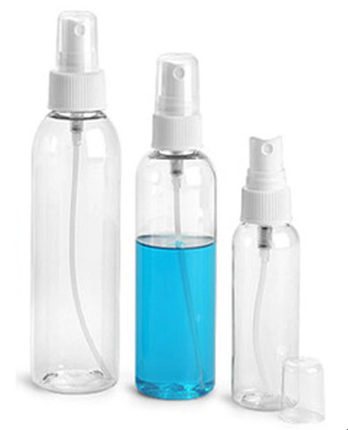 8 oz CLEAR PET Cosmo Bullet Bottle w/ White Fine Mist Sprayer -Set of 360