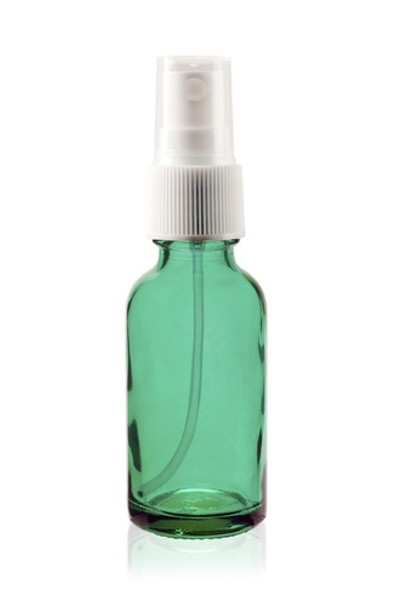 2 oz Caribbean Green Glass Bottle w/ White Fine Mist Sprayer