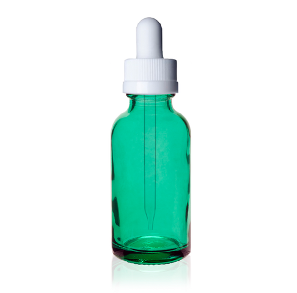 2 oz Caribbean Green Glass Bottle w/ White Child Resistant Glass Dropper
