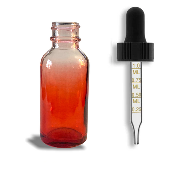 1 oz Red-shaded clear glass bottle w/ Black Calibrated Dropper