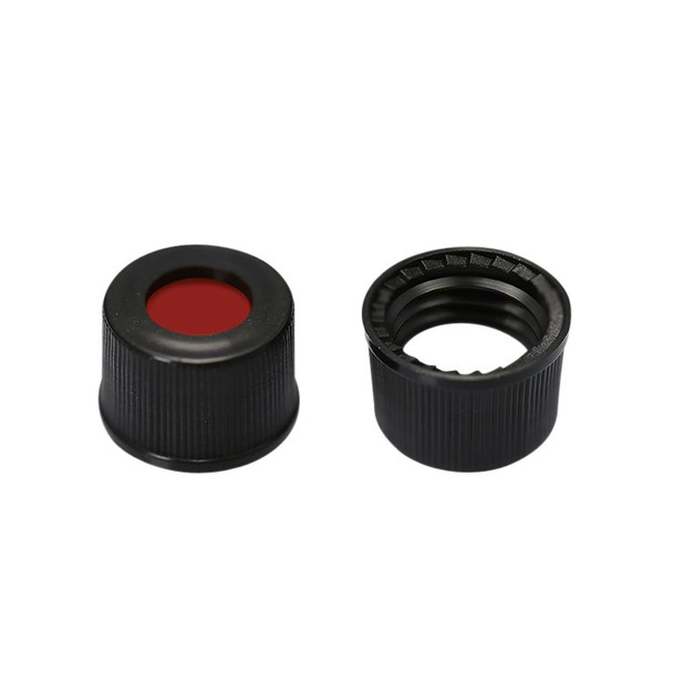 Screw Cap 15mm Black Plastic Vial Cap with Natural Silicone Septa - Pack of 200