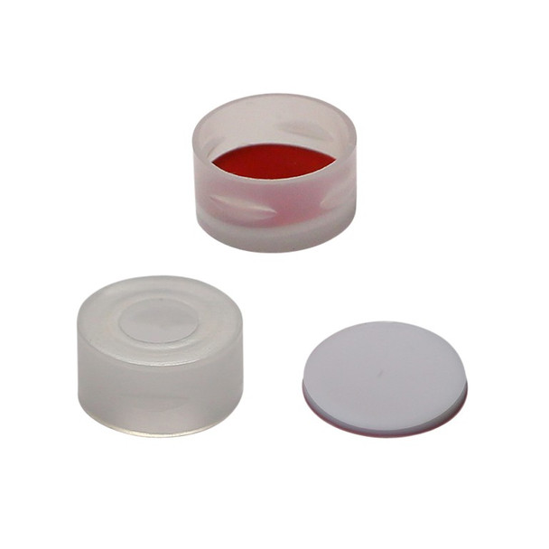 Screw Top 8mm White Plastic Vial Cap with White PTFE/Red Silicone Septa  - Pack of 300