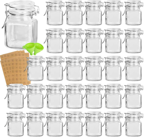 30 Pack- 3.5 oz Small Glass Jars with Leak Proof Rubber Gasket and Airtight Hinged Lid,  for Spice Herb Seasoning Art Craft Storage Empty