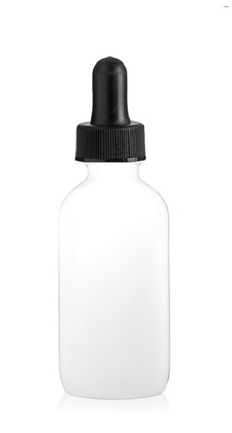 4 oz Matt White Glass Bottle  w/ Black Regular Glass Dropper