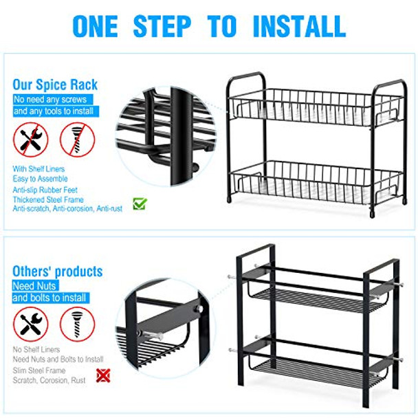 Spice Rack Organizer for Countertop, 2-Tier Metal Spice Organizer Standing Rack Shelf Storage Holder Spice Rack Organizer for Countertop, 2-Tier Metal Spice Organizer Standing Rack Shelf Storage Holder