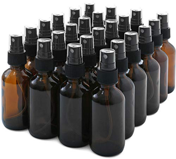 Glass Spray Bottles,  24 Pack 2oz Amber Glass Spray Bottle Set Fit for Essential Oils - Cleaning Products - Aromatherapy