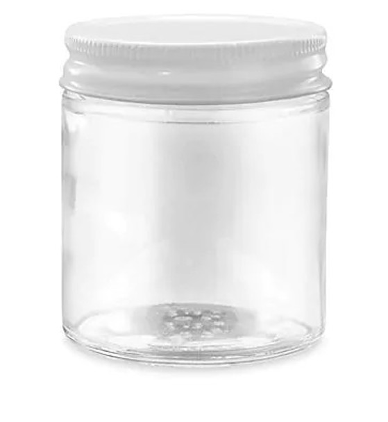 Straight-Sided Glass Jars - 8 oz, White Metal Lid - 24/case