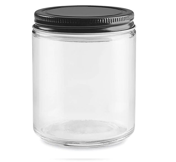 Straight-Sided Glass Jars - 8 oz, Black Metal Lid - 24/case