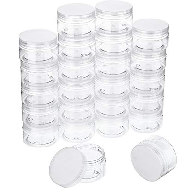 24 Pieces Clear Plastic Round Storage Jars Wide-Mouth Plastic Containers Jars with Lids for Storage Liquid and Solid Products (Transparent Lid, 4 oz)