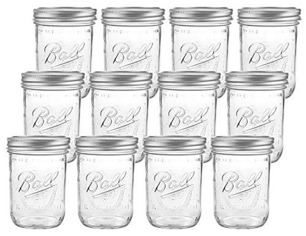 12 Pack Mason Jars with Lids 16 oz Wide Mouth Canning Glass Jars