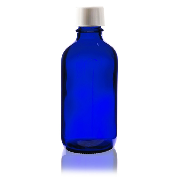 4 oz Cobalt BLUE Glass Bottle 24 neck finish w/ 24 neck Child Resistant Cap