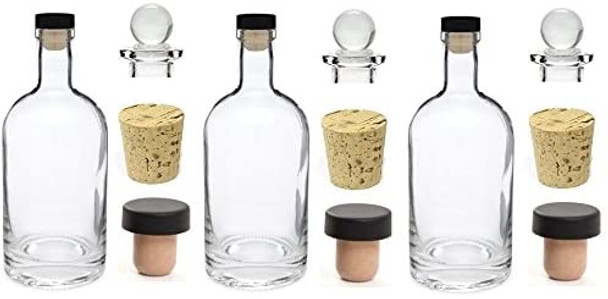 3 pcs 12 oz Heavy Base Glass Liquor Bottles with T-Top Synthetic Cork with Bonus Glass Bottle Stopper and Regular Bottle Cork (3, 12 oz (375 ml))