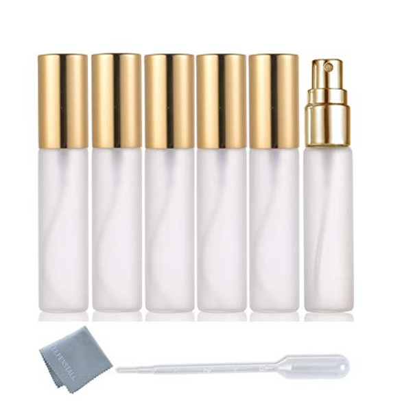 Frosted 6pcs 10ml 1/3OZ Fine Mist Gold Atomizer Glass Bottle Spray Refillable Fragrance Perfume Empty Scent Bottle for Travel Party Portable 3ML Free Pipette