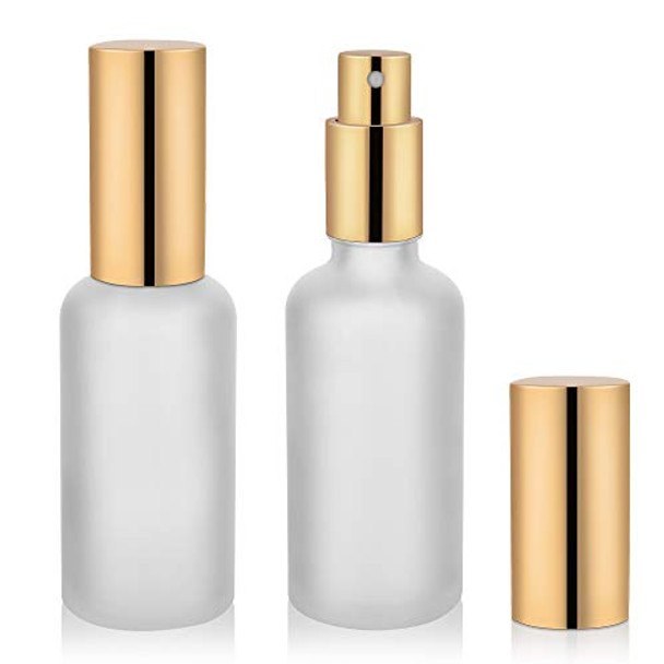 2oz Glass Spray Bottle, Empty Frosted Perfume Atomizer, Fine Mist Spray,Gold Sprayer (2 PACK)