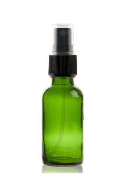 1 oz Green Glass Bottle w/ Black Fine Mist Sprayer