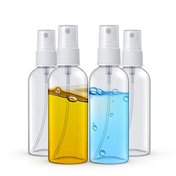 Asombrose 2 oz/60ml Small Spray Bottle Pack of 4 for Cleaning Solutions, Essential Oils and Liquid - Reusable Portable Clear Fine Mist Plastic Bottles