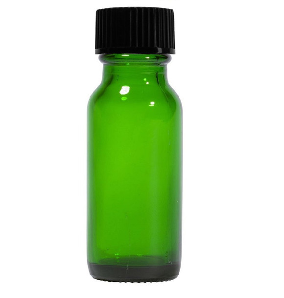 1/2 oz (15ml) GREEN Glass Bottle w/ Black Poly Seal Cone Cap