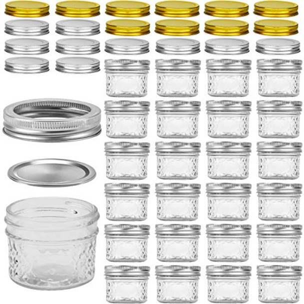 Mini Mason Jars, VERONES Mason Jars 4 oz With Regular Lids, Ideal for Jam, Honey, Wedding Favors, Shower Favors, Baby Foods, DIY Magnetic Spice Jars, 25 PACK, Extra 20 Lids.