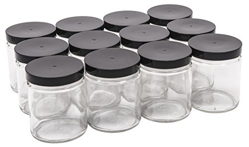 9 Ounce Glass Straight Sided Mason Canning Jars- with 70mm Black Plastic Lids - Case of 12