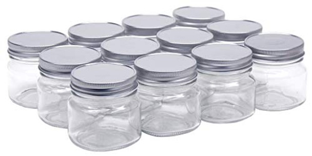 8 Ounce Glass Smooth Square Regular Mouth Mason Canning Jars - With Silver Metal Safety Button Lids - Case of 12
