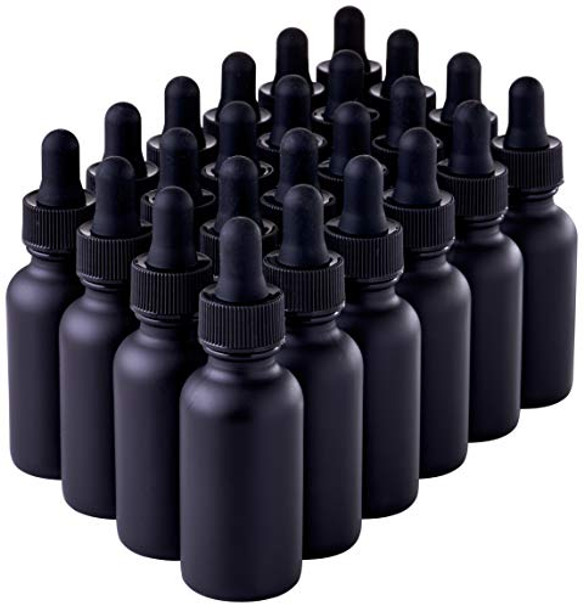 24 Pack Black Coated Boston Round Essential Oils Aromatherapy Glass Bottles Jar With Black dropper cap, 1oz