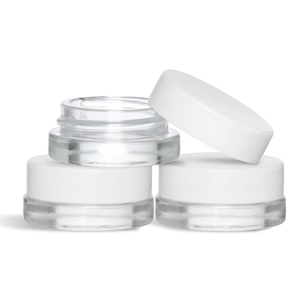 (450 Pack) 7ml Low Profile Thick Glass Containers with White Lids - Concentrate Jars for Oil, Lip Balm, Wax, Cosmetics