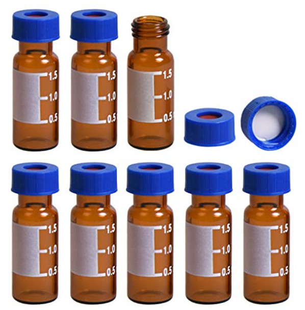 Filter 2ml Autosampler Vials with Writing Area and Graduations, 9-425 HPLC, Screw Cap, White PTFE & Red Silicone Septa, 100 Pcs
