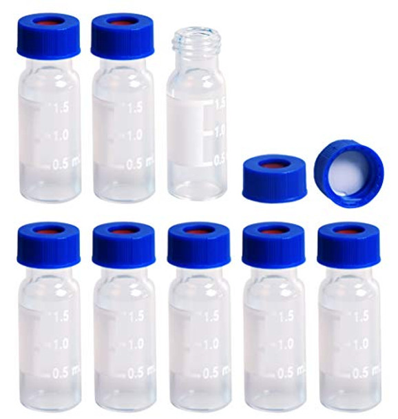 Filter 2ml Autosampler Vials with Writing Area and Graduations, 9-425 HPLC, Screw Cap, White PTFE & Red Silicone, 100 Pcs