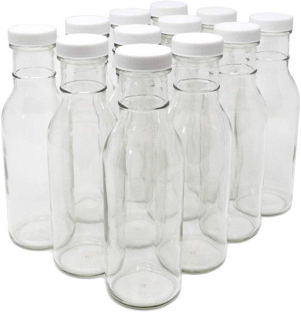 12 oz Round Sauce Bottle with White Cap - pack of 12