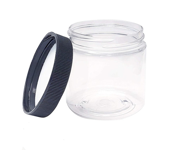 4 oz clear PET plastic single wall jar with 58-400 neck finish w/ Plastic Lined Ribbed  Caps- Case of 760