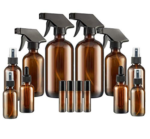 Glass Spray Bottle, Amber Glass Spray Bottles Set Roller Bottles