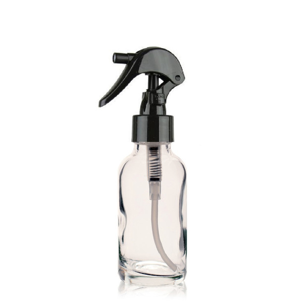 1 oz CLEAR Glass Bottle- w/ Black Mini Trigger Spray