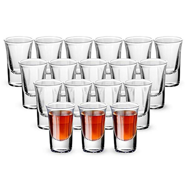 Shot Glass, YULEER 1-Ounce Whiskey Glass Set, Clear Heavy Base Shot Glasses Set of 18