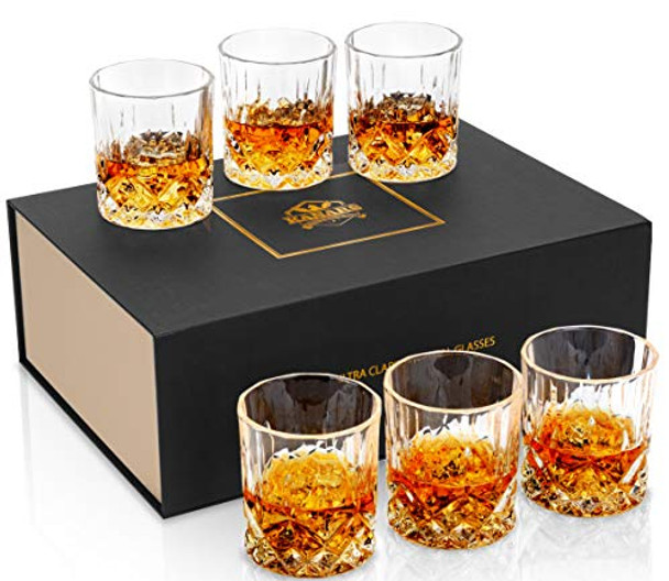 Whiskey Glasses Set of 6 with Elegant Gift Box,10 Oz Premium Old Fashioned Crystal Glass Tumbler for Liquor, Scotch, Cocktail or Bourbon Drinking Tasting