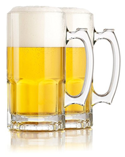 Serami Hikari Design 1L (34oz) German Style Extra Large Super Glass Beer Steins, Set of 2