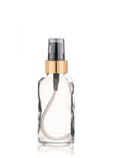 1 Oz Clear Glass Bottle w/ Black-Matte Gold Treatment Pump